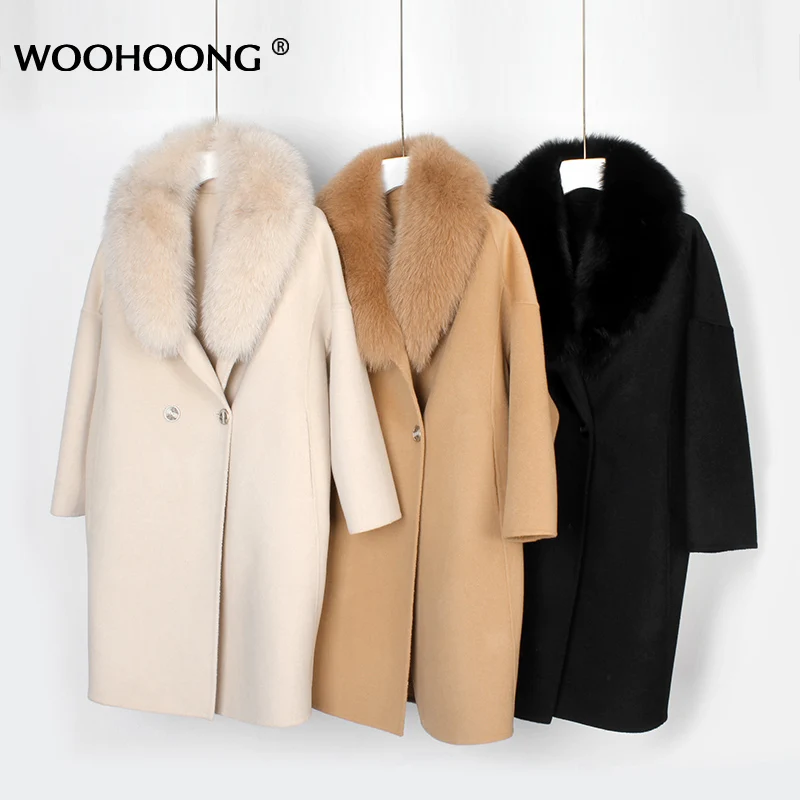 

Real Fur Coat Winter Jacket Women Natural Fox Fur Cashmere Wool Woolen Oversize Ladies Outerwear Autumn Winter Fashion