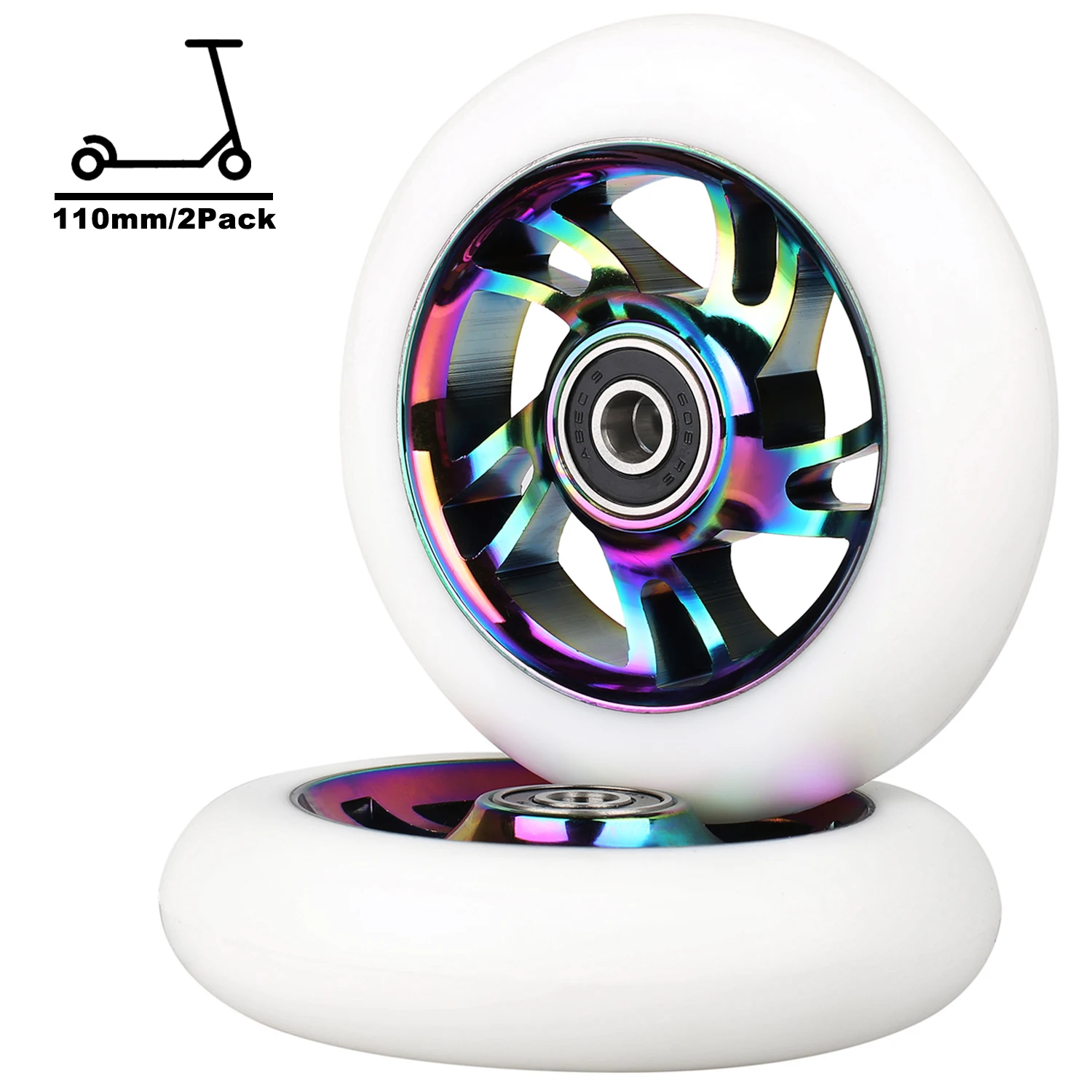 110mm Scooter Wheels  -Pro Scooter Wheels 110mm Pair - Neo Oil Slick 110mm Metal Scooter Wheels white Replacement scooter wheels