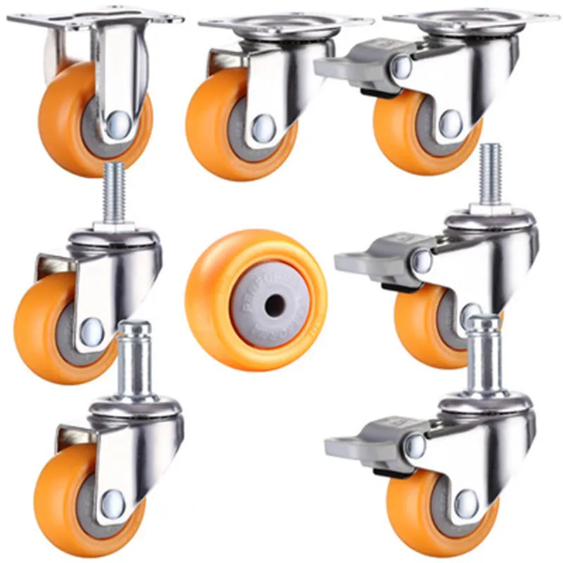 1/1.25/1.5/2 Inch Furniture Casters Wheels  Orange Swivel Castor Trolley  Rubber