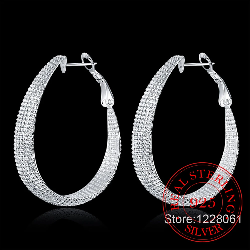 

New 925 Sterling Silver Flat U Web Hoop Earrings For Woman Wedding Gift Fine Europe Jewelry Christmas Gift Engagement Party