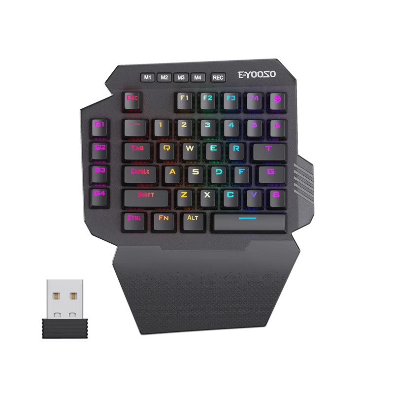 HUO JI Wireless One-Handed Mechanical Keyboard 39 Onboard Macro Key 2.4Ghz RGB 40% Gaming Keypad Wrist Support for Mobile Gaming