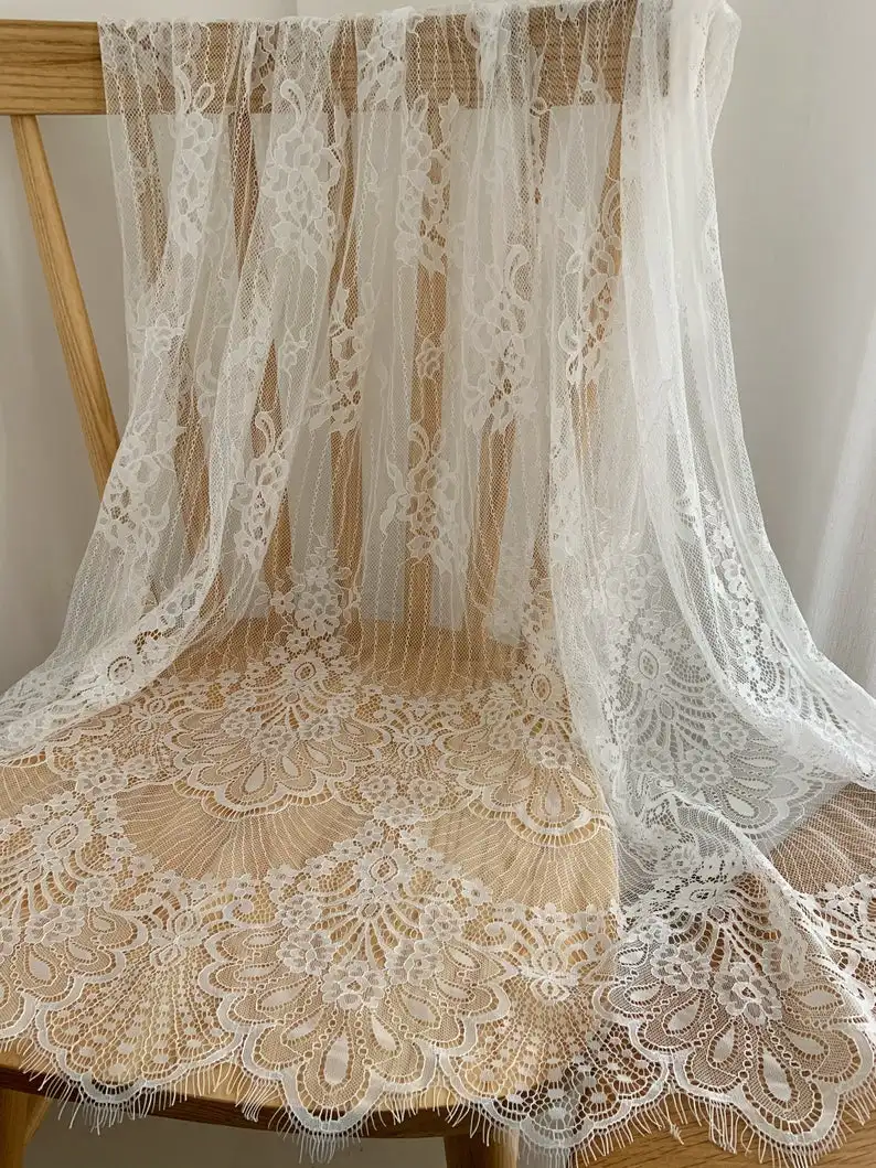 

3 Yard Chantilly Lace Fabric With Double Scallops, Bridal Chantilly Lace Fabric, Lingerie Lace