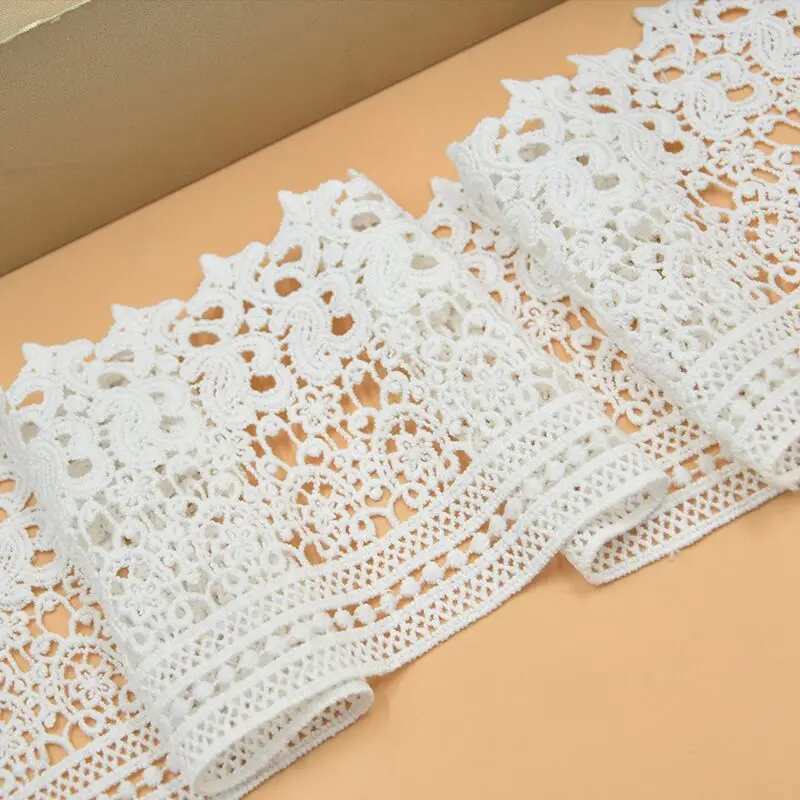 12.5CM Wide Luxury White Cotton Embroidered Ribbon Lace Appliques 3d Flower Lace Fabric Neckline Trim DIY Sewing Accessories