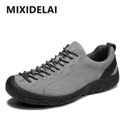 Zapatos de cuero genuino para hombre, zapatillas antideslizantes para exteriores, transpirables, de talla grande, informales, mocasines planos a la moda