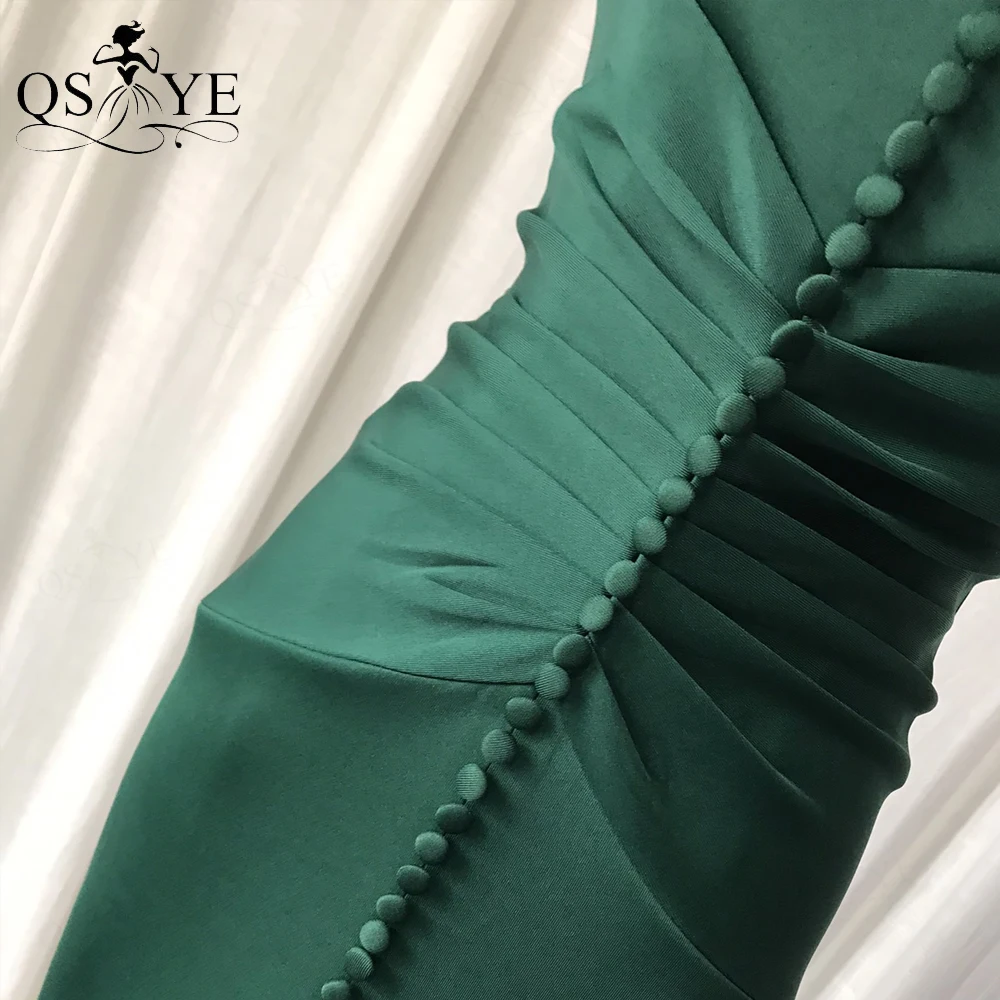 QSYYE Front Split Green Mermaid Long Prom Dress 2021 Stretch Ruched Evening Dress Buttons Formal Gowns Party Sweetheart Vestido