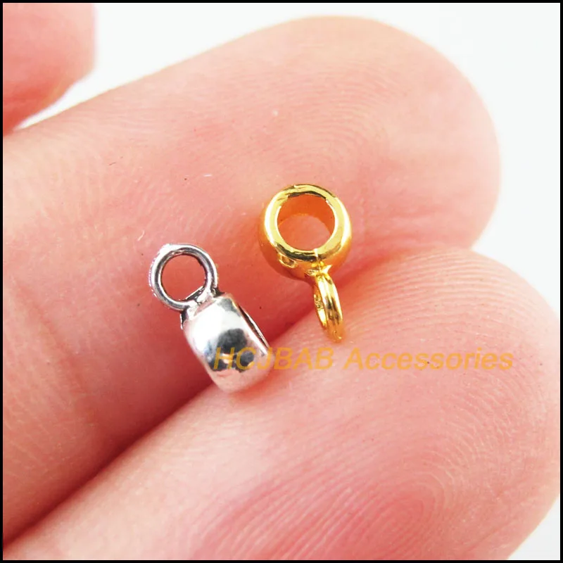 200Pcs Retro Tibetan Silver Tone Gold Color Tiny Round Bead Bail Charms Connectors 4x7mm