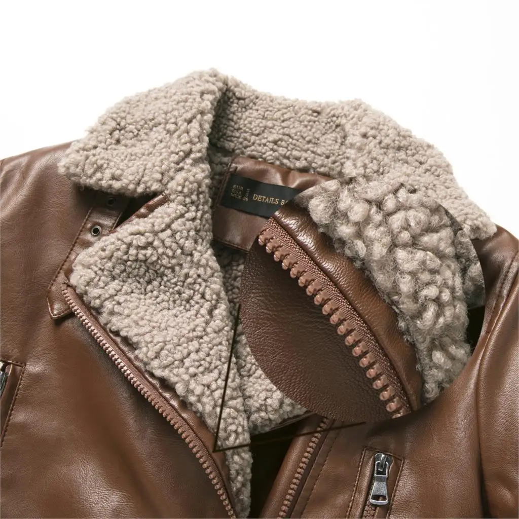 Vrouwen Hoge Kwaliteit Winter Warm Faux Lederen Jassen Dame Bruin Bont Motorfiets Biker Straat Bovenkleding Jassen Nieuwe Mode