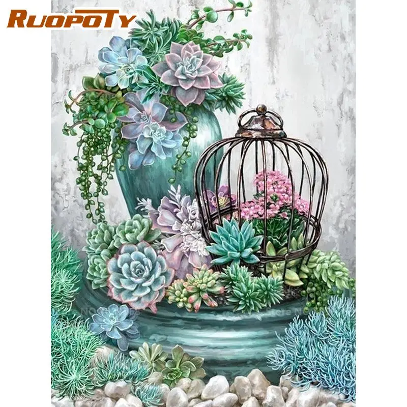 RUOPOTY Framed Flower Painting By Numbers For Adults Oil Paints Kits Home Decoration Artcraft HandPainted Diy Gift Digital Paint