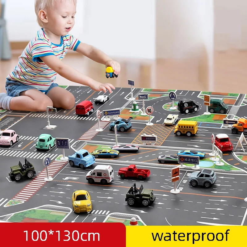 

NEW Waterproof Non-woven 130*100CM Large City Traffic Car Park Play Mat Kids Playmat Pull Back Car Toys for Children's Mat