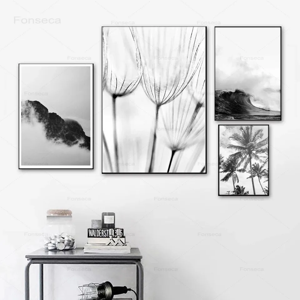 

Nordic Dandelion Art Canvas Painting Posters And Prints Black White Ocean Beach Palm Tree Landscape Wall Picture For Living Room