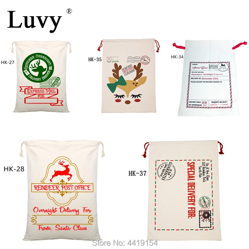 

100pcs/lot Wholesale Christmas Santa Sacks Canvas Candy Cane Bags Drawstring Bags Santa Claus Party Decorations Gift