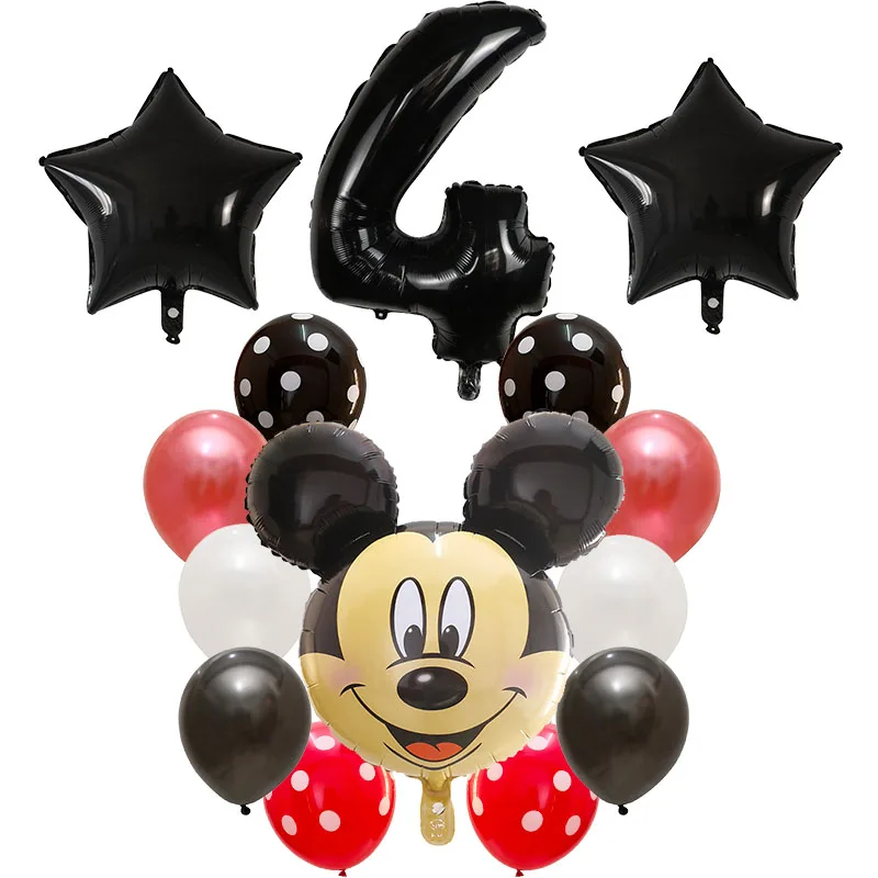 14pcs Mickey Minnie Mouse Foil Balloon Number Latex Balloons Baby 1 2 3 4 5 6 7 8 9st Birthday Party Decoration Kids Toy Globos