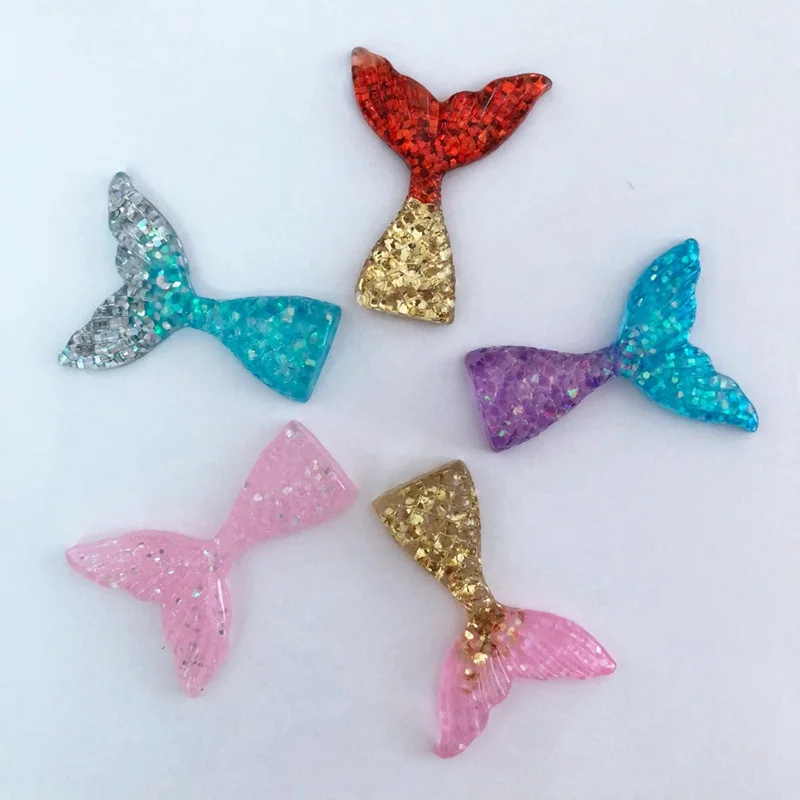 Resina glitter 3D colorata grande sirena coda di pesce retro piatto strass appliques 5 pezzi scrapbook fai da te decorazione in cristallo figurine