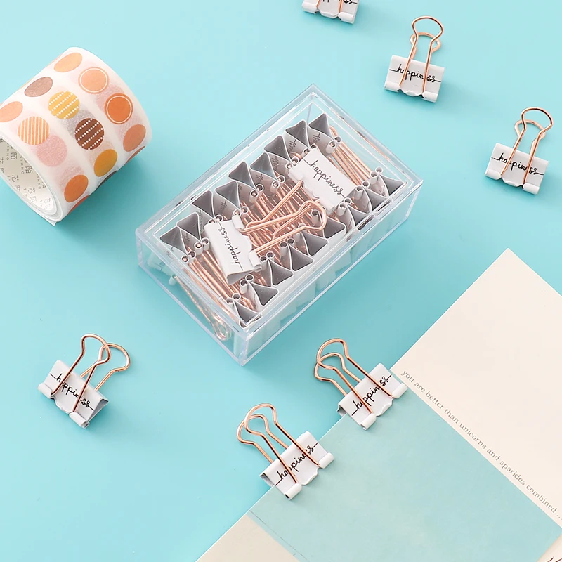 TUTU 15pcs happiness Metal Binder Clips Paper Clip 19mm Office Learning Supplies Color Random H0035