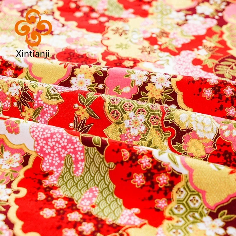 Flora Kimono Bronzed Red Fabric Japanese Style Flower Pattern Fabric For Dress And Patchwork  Home Textile Material TJ8692-3