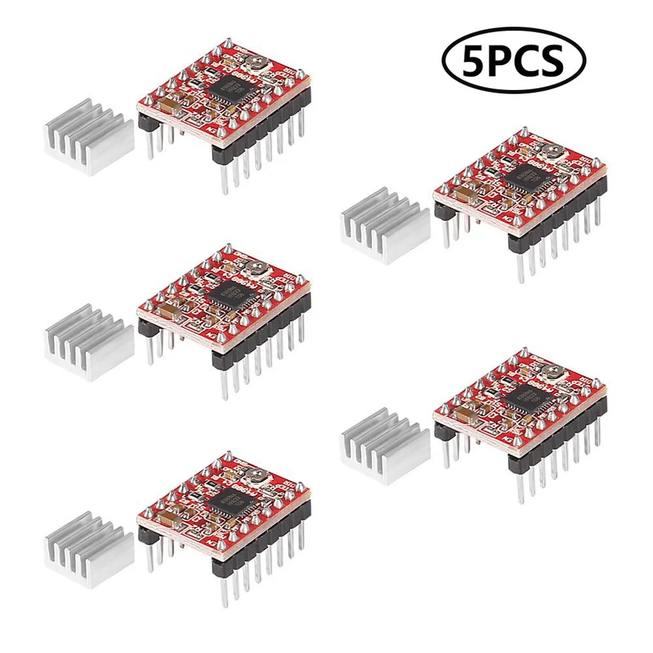 5Pcs A4988 Stepstick Stappenmotor Driver Module + Koellichaam Voor 3D Printer Reprap