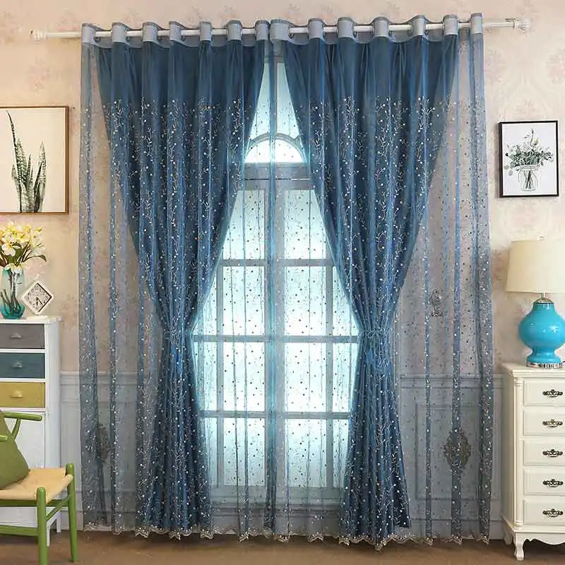 Embroidered Luxury Tulle Curtain for Living Room and Bedroom, Floral Voile, Sheer Window Screen, Organza Curtains for Kitchen