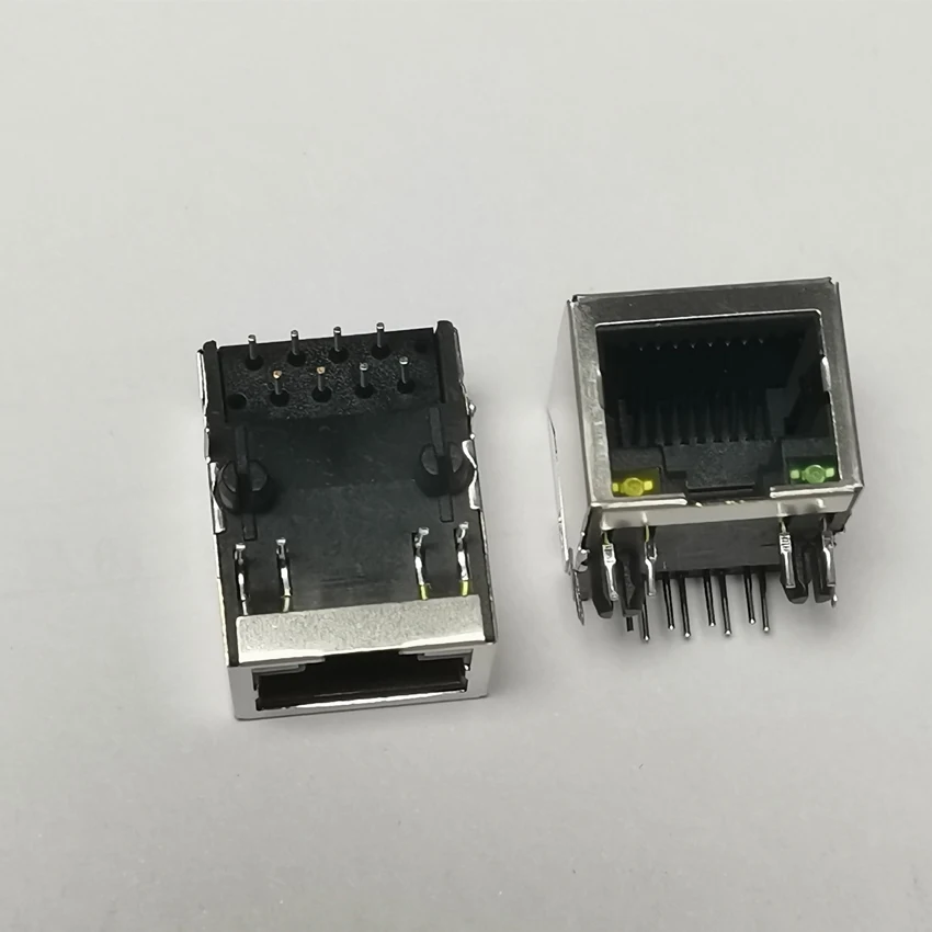 10 Pçs/lote Escudo RJ45 8P8C Conector Jack Feminino Com LED 21MM PCB Mount Rede Modular Internet