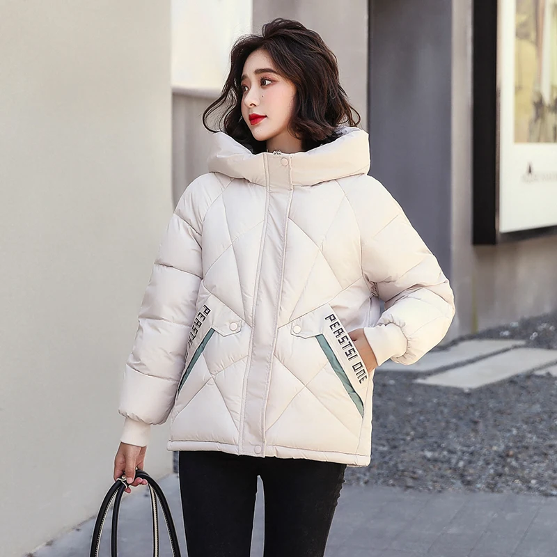 Winter Women's Jackets Fad Hooded Loose Short Style Female Cold Coat Solid Casual Plus Size Stand Collar Cotton Padded Parkas