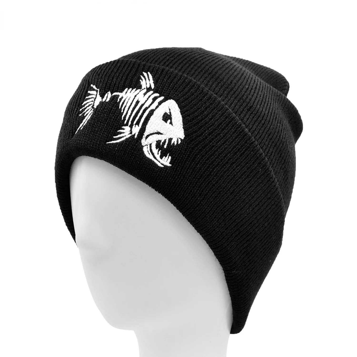 Beanie Hat Winter Fishing  Warm Beanie Fisher Black Knit Fish Bone Cool HipHop Hat for Winter fishing