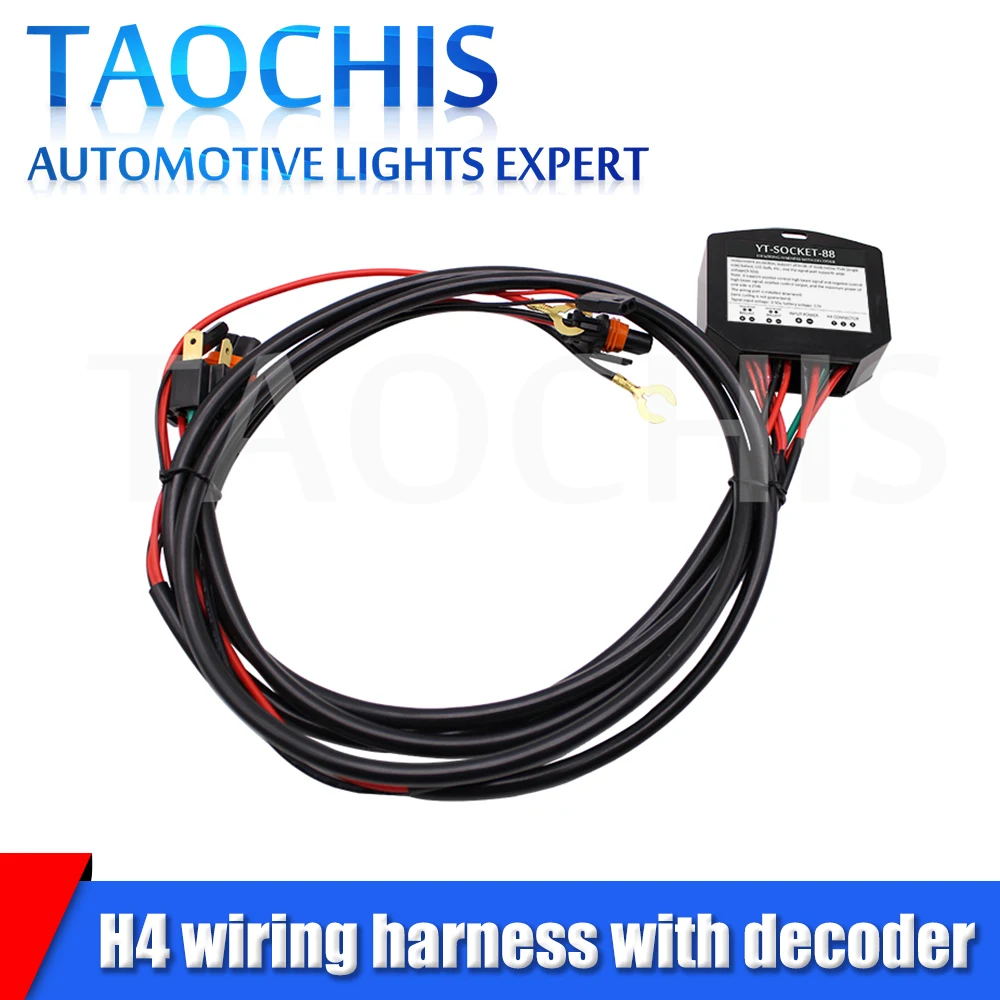 

TAOCHIS 1Set Auto Car Headlight H4 Wiring Harness with Decoder Ballast H4 Wiring Socket Kit Conversion Waterproof Retrofit Tools