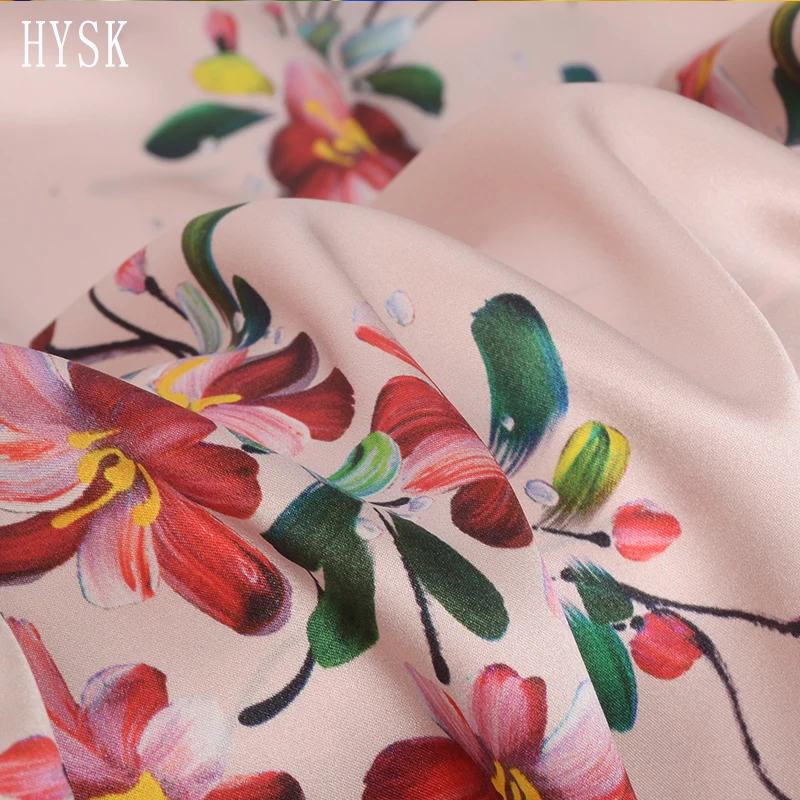 HYSK 100% pure silk satin fabric meadow vintage custom digital printing original heavy silk duchess charmeuse fabric stock E2518