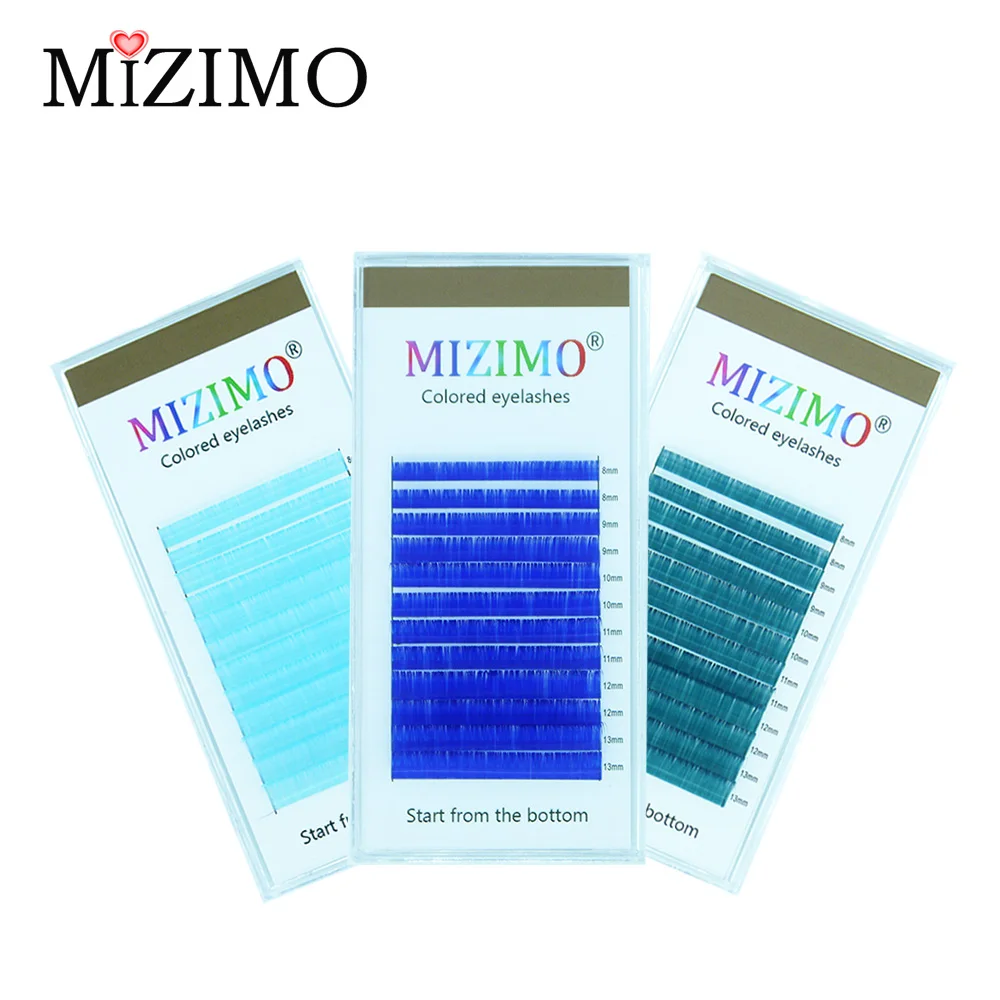 MIZIMO Color False Eyelashes Blue Light Blue 8-13 Mixed Length Grafting Eyelash Extension Tool