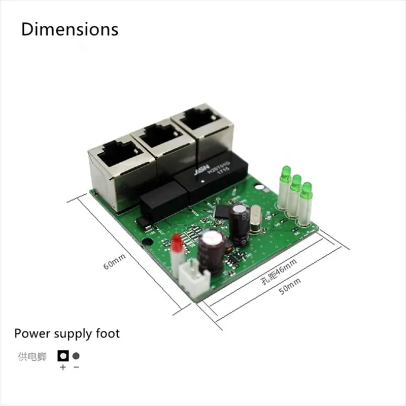 Schnelle schalter mini 3 port ethernet switch 10 / 100mbps rj45 netzwerk schalter hub pcb modul board für system integration modul