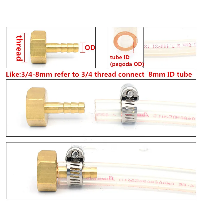 1Pc Brass Hose Fitting 6/8/10/12/14/16/19/25MM Barb Tail 1/8