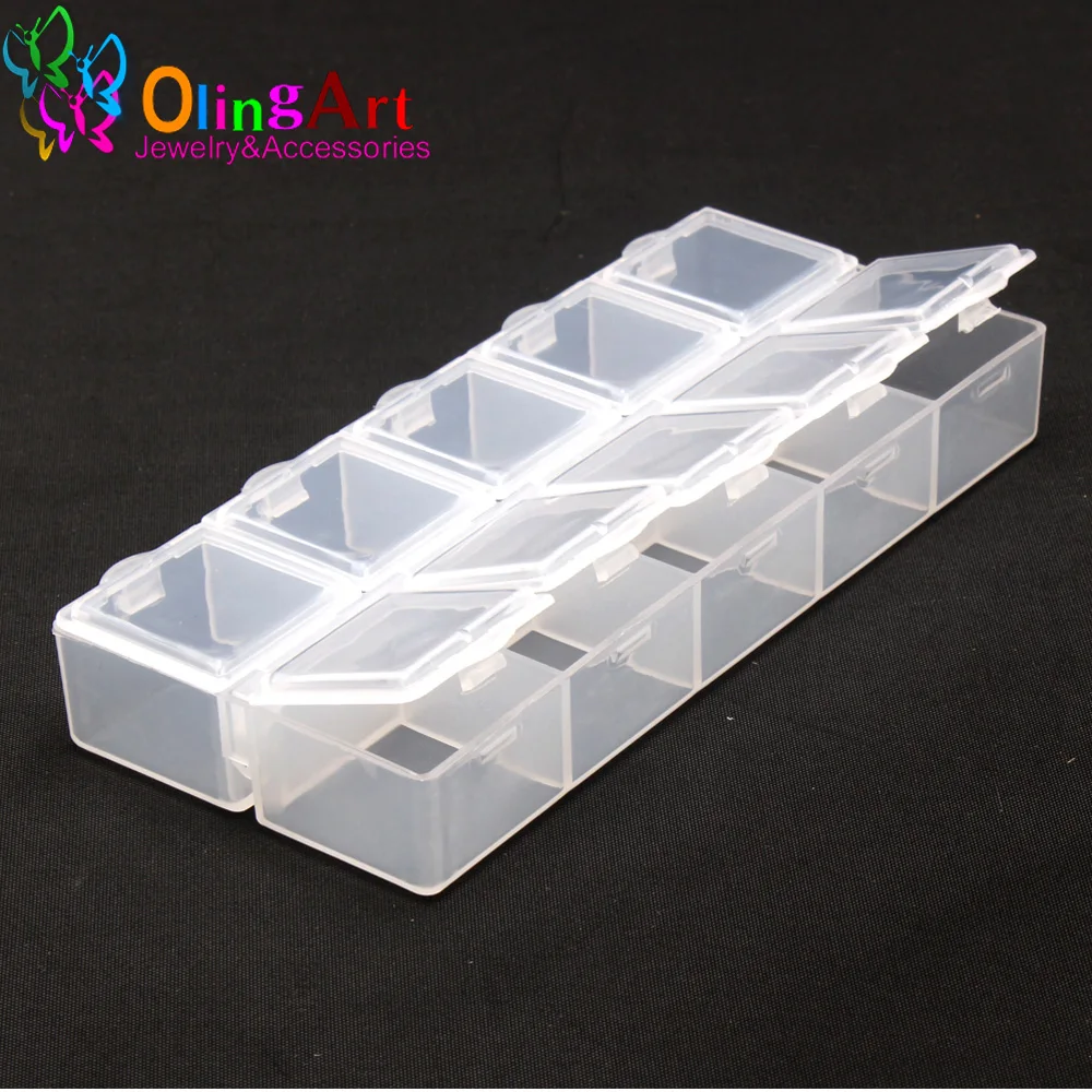 Adjustable Removable / Adjustable / Double Row 10 Grids Plastic Storage Box Jewelry Storage Box Olingart