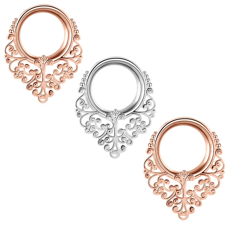 

New Arrival Body Piercing Double Flare Ear Tunnels Silver Rose Gold Earrings Gauges for ear Plug Tunnels Stretcher No-screw