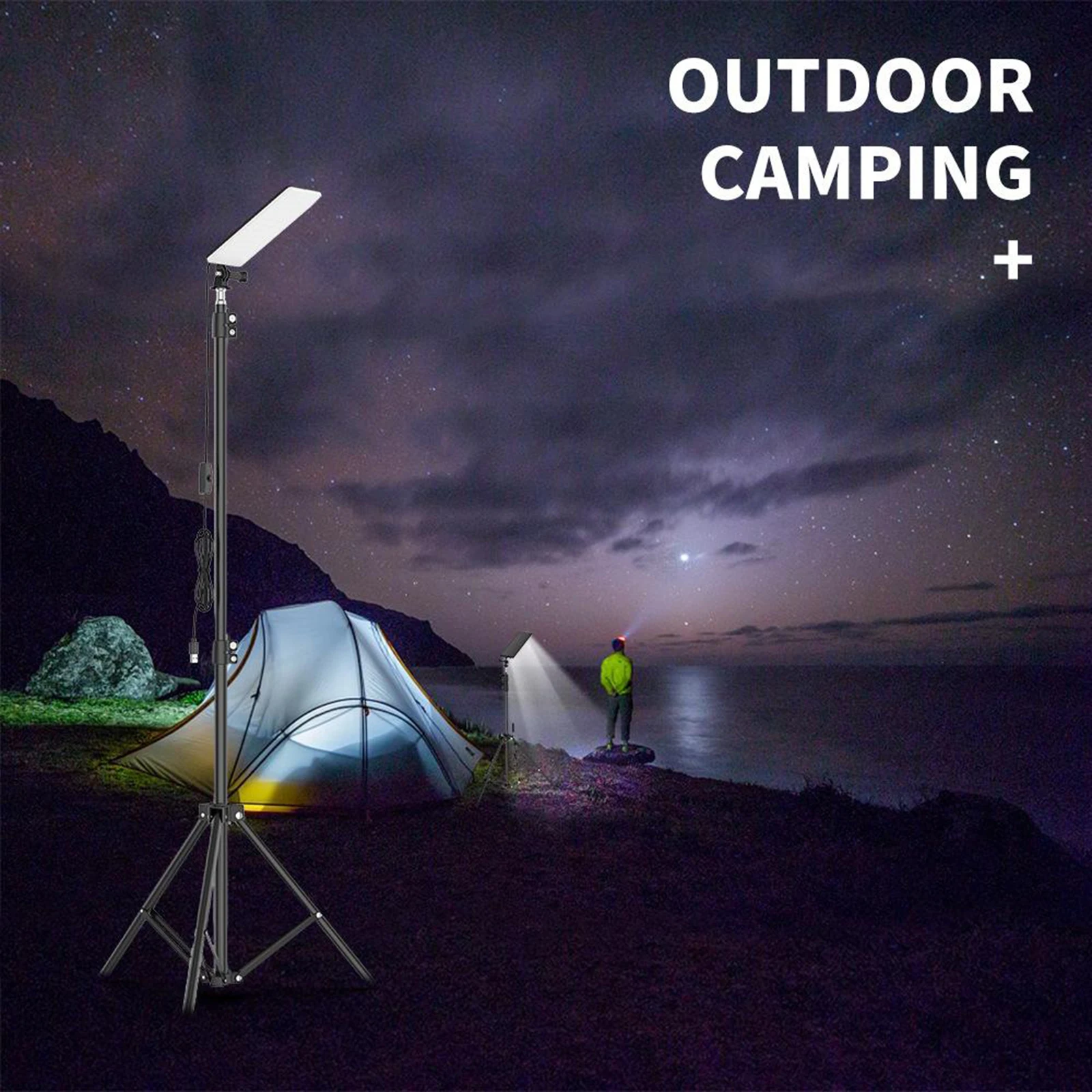 Adjustable LED Flood Light Tripod Stand Camping Lantern Home Outdoor Tent Lamp Hiking Camping Lanters Folding Lamp Waterproof