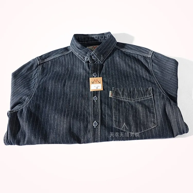 Camisa vaquera a rayas Retro americana para hombre, abrigo informal de manga larga con bolsillo, Algodón puro lavado, a la moda, novedad de otoño, 2021