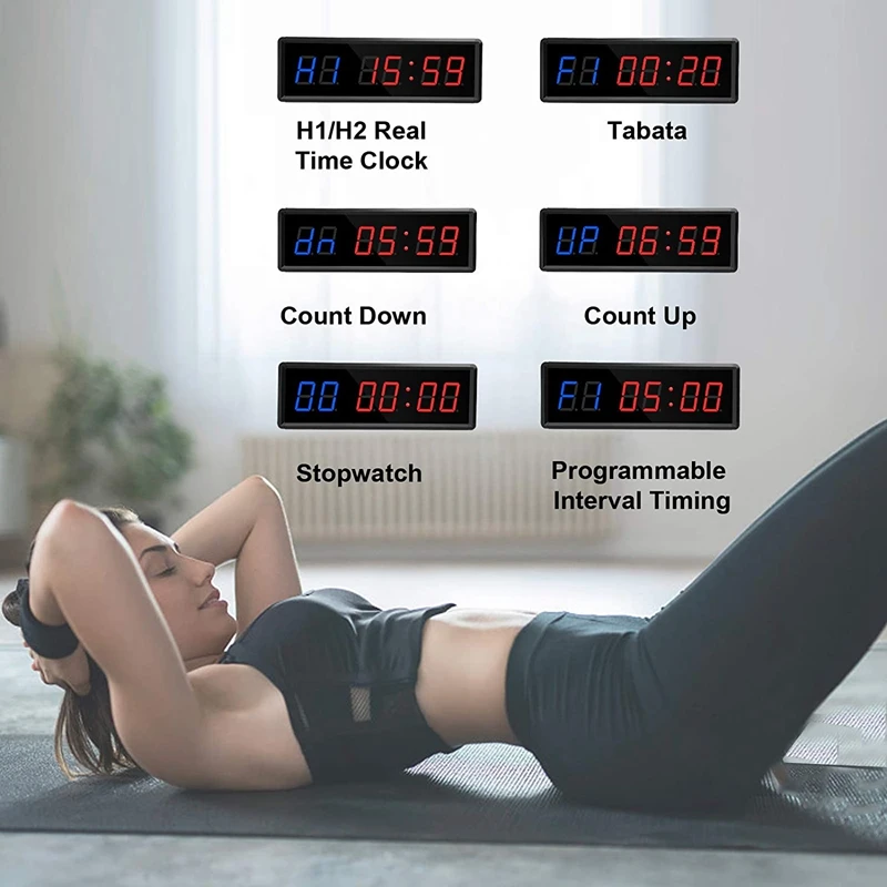 Gym Timer,LED Interval Timer Digital Countdown Wall Clock Fitness Timer,1.5Inch Digits Down/Up Clock Stopwatch for Home