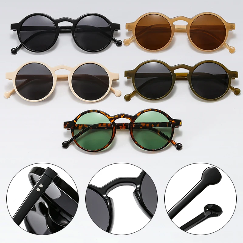 SO&EI Fashion Round Sunglasses Women Vintage Rivets Decoration Jelly Color Eyewear Outdoor Men Punk Shades UV400 Sun Glasses