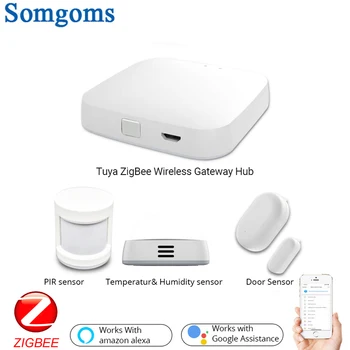 Tuya Zigbee Smart Wireless Gateway Hub Home Automation Scene Security Alarm Kit PIR Door and Window Temperature and Humidity Sensor