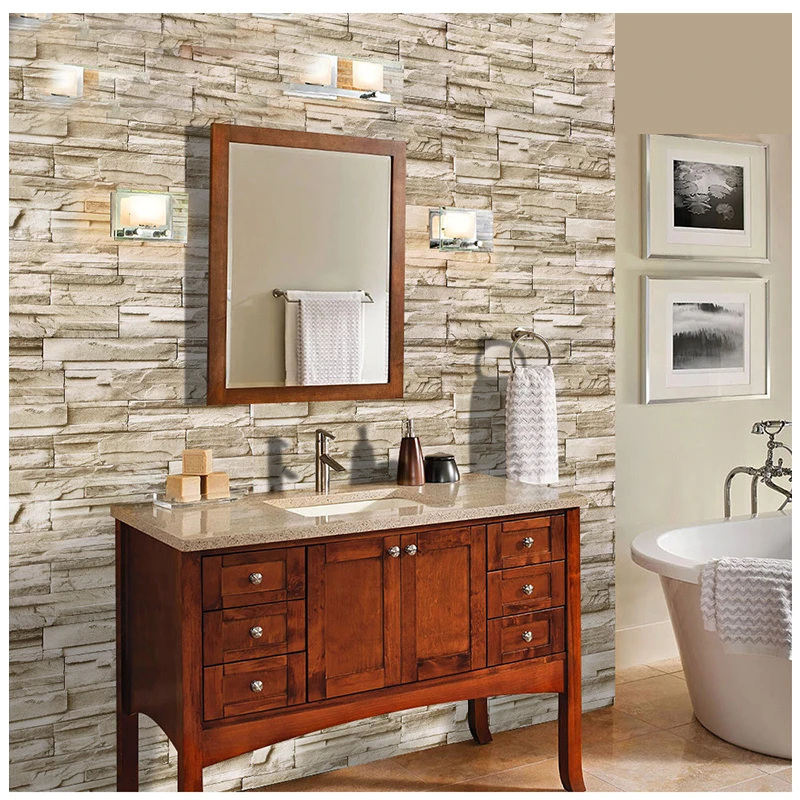 3D Brick Pattern Rock Sticker Waterproof PVC Wallpaper Bar Restaurant Background Wall Paper Wallpaper