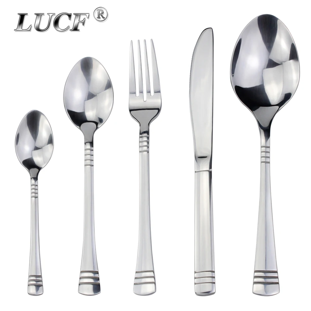 Recommended Classic Dinnerware Cutlery 5 in 1 Set Mirror Stainless Steel Elegant Silverware Kitchen Utensils For Home Restaurant