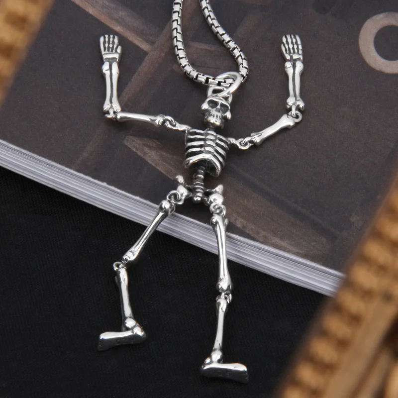 BOCAI S925 Sterling Silver Pendants for Men Women New Fashion Can Swinging Skeleton-jewelry Christmas Gift Free Shipping