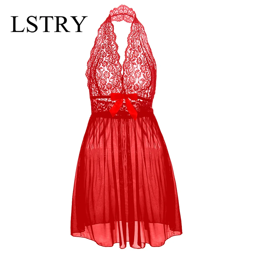 Sexy Women Lingerie Lady Underwear Lace Night Dress Red Sexy Dress Sleepwear with G-string Lstry Sleeping Wear Lack Tight Bow