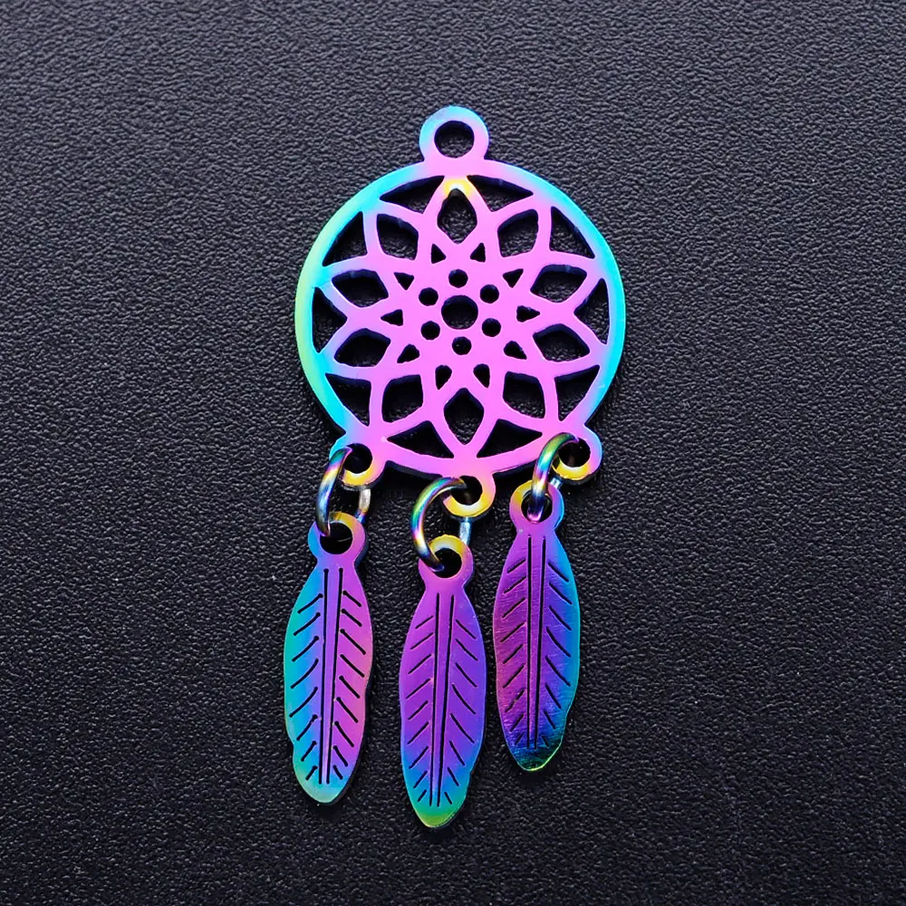 5pcs/lot Gorgeous boho dream catcher diy stainless steel charm wholesale fashion bohemia leather necklace pendant lotus charms