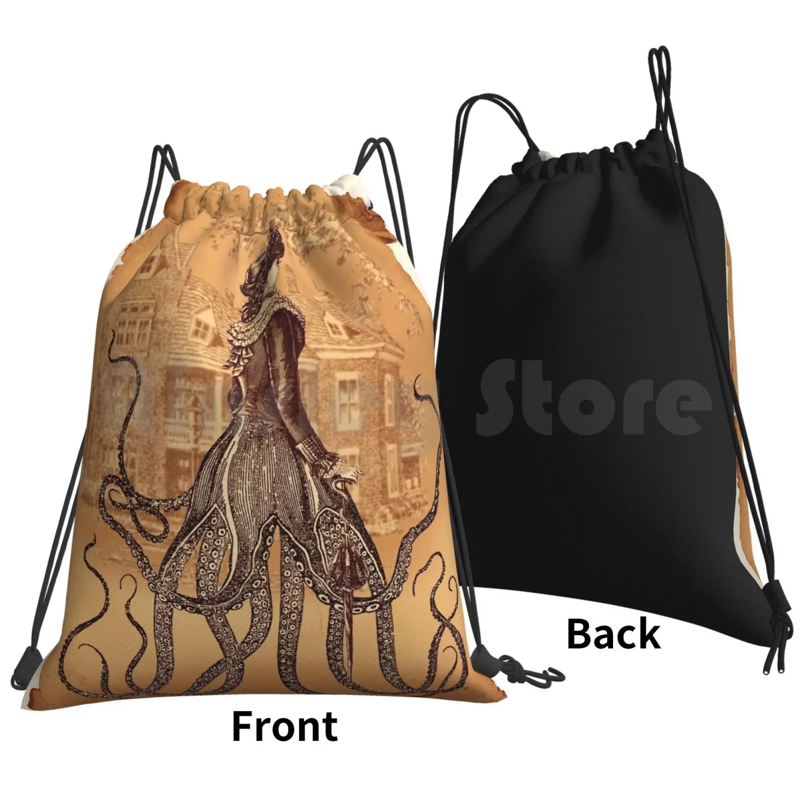 Lady Cthulhu Backpack Drawstring Bags Gym Bag Waterproof Cthulhu Kraken Weird Old Octopus Tentacles Haunt Haunting