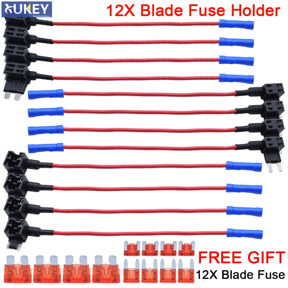 12PCS 3 Type Small Medium Car Fuse Add-a-circuit TAP Adapter Holder Micro/Mini/Standard 10A Blade Fuse For Toyota VW Hyundai KIA