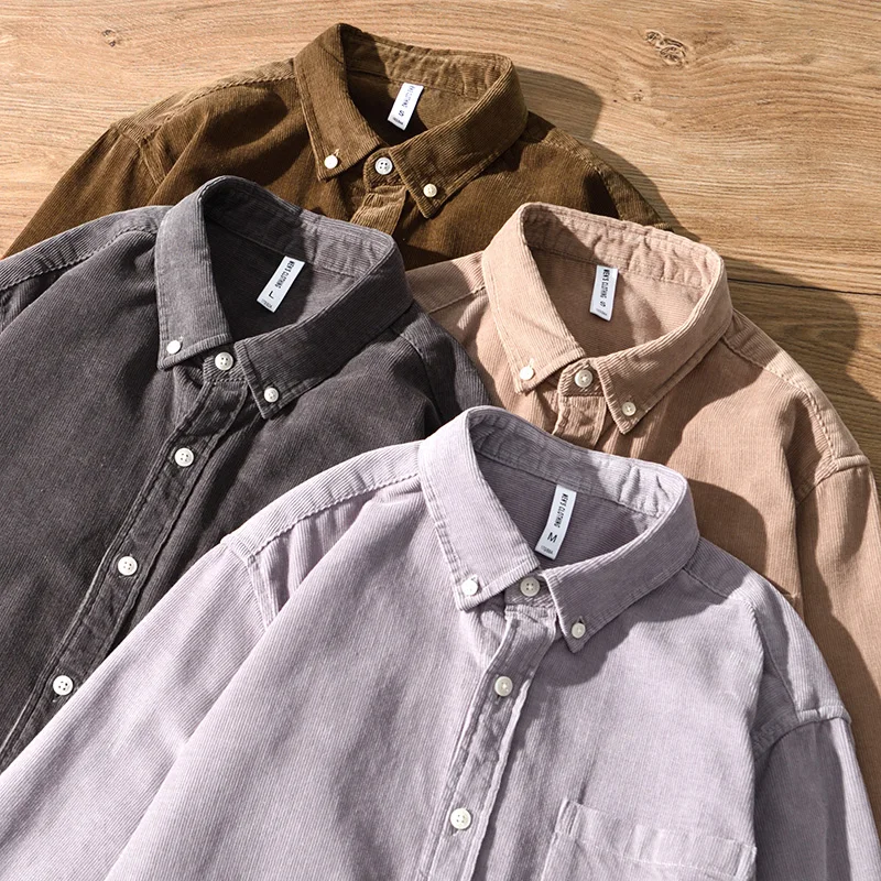 New Italy Suehaiwe's Brand Long Sleeve Casual Cotton Dark Gray Shirt Men Fashion Solid Corduroy Shirts For Men chemise camisas