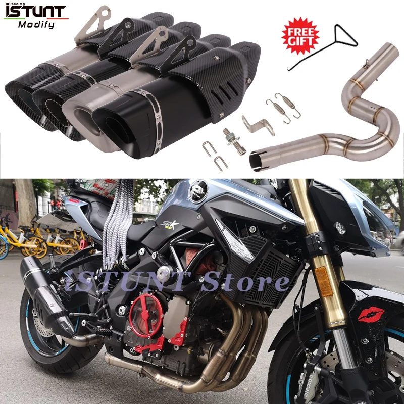 

For QJMOTOR QJ600 SRK600 QJ600GS ZHUI600 Motorcycle Full Exhaust System Modified Middle Link Pipe Catalyst Delete Escape Muffler