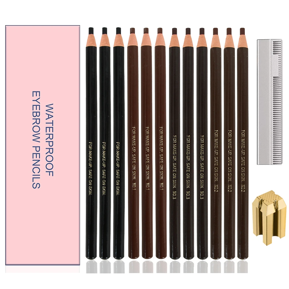 

12 pcs Waterproof Tint Eyebrow Pencil Makeup Eyebrow Enhancers Cosmetic Art Type Coloured Beauty Eye Brow Pen 4 Color Mixing