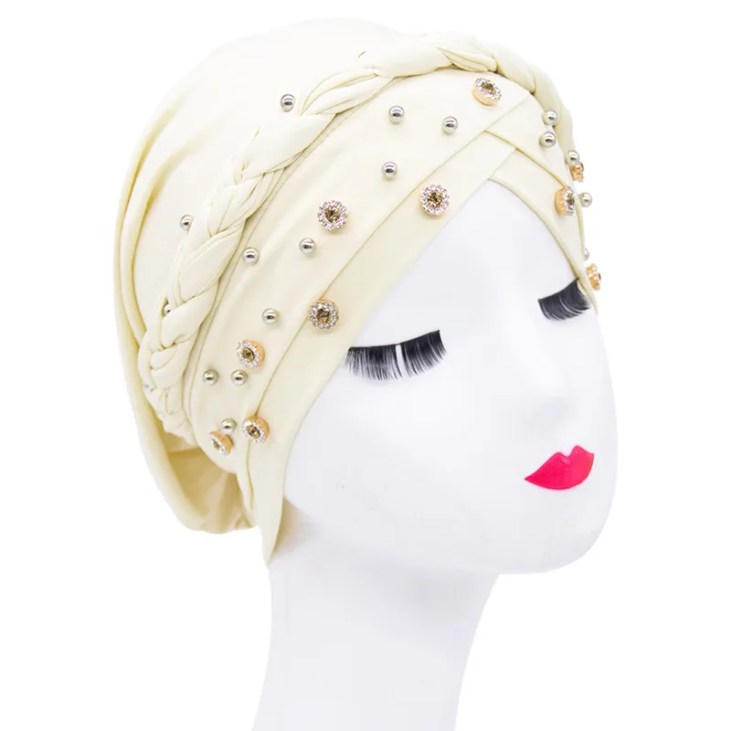 Head Scarf For Muslim Women Solid Turban Bonnet Hijab Caps White Pearl Inner Hijabs Arab Islamic Muslim New Style Wrap Turbantes