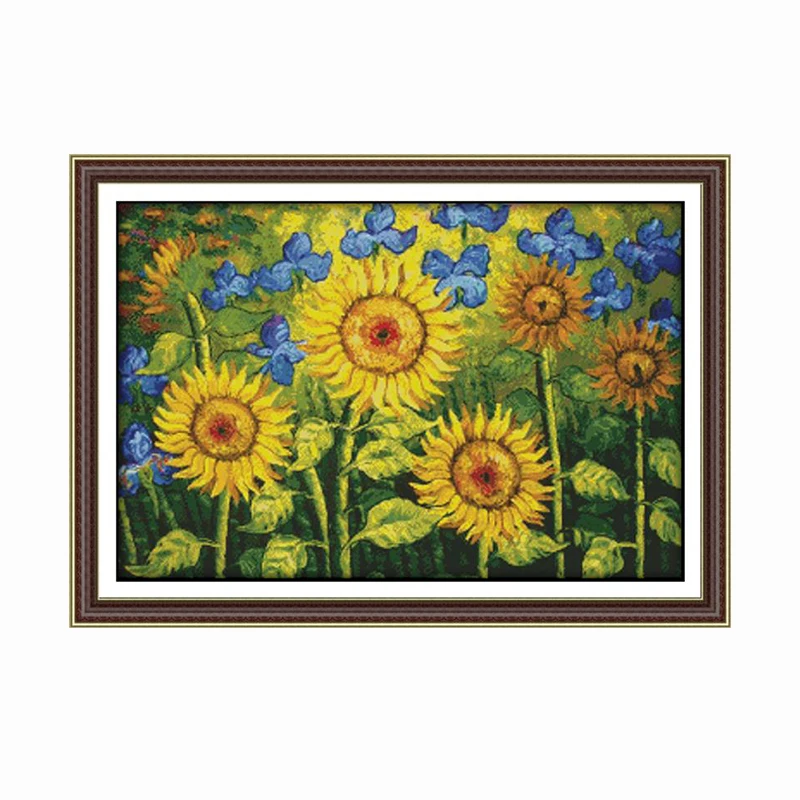 Beautiful Sunny Flowers Pattern Cross Stitch Kit 14ct 11ct Printed Fabric Embroidery Kit DIY Handmade Needlework Gift