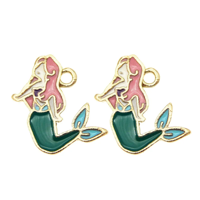 GraceAngie 5pcs/lot enamel mermaid charm jewelry accessories earring pendant bracelet necklace Alloy Charms  Animals Pendant Top