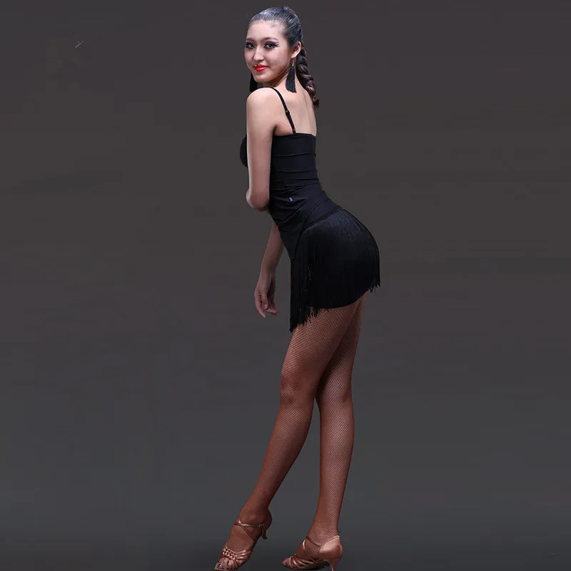 Falda de baile latino para mujer, estilo de borla negra, vestido de baile latino para competición/práctica, faldas de baile S-2XL